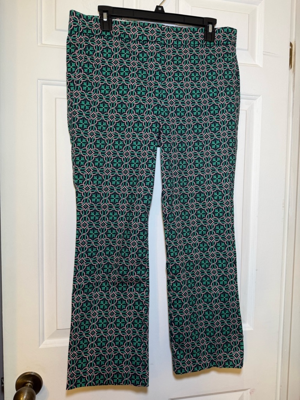 J. Crew Campbell Ankle Pants Sz 10 Wide Leg Celtic Knot Navy Pink & Green Preppy